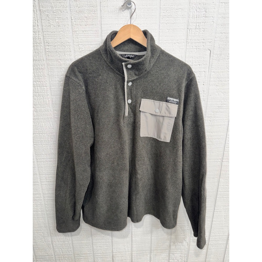 Simply Southern Fleece Pullover Mens Olive Green Snap Neck Pocket Large